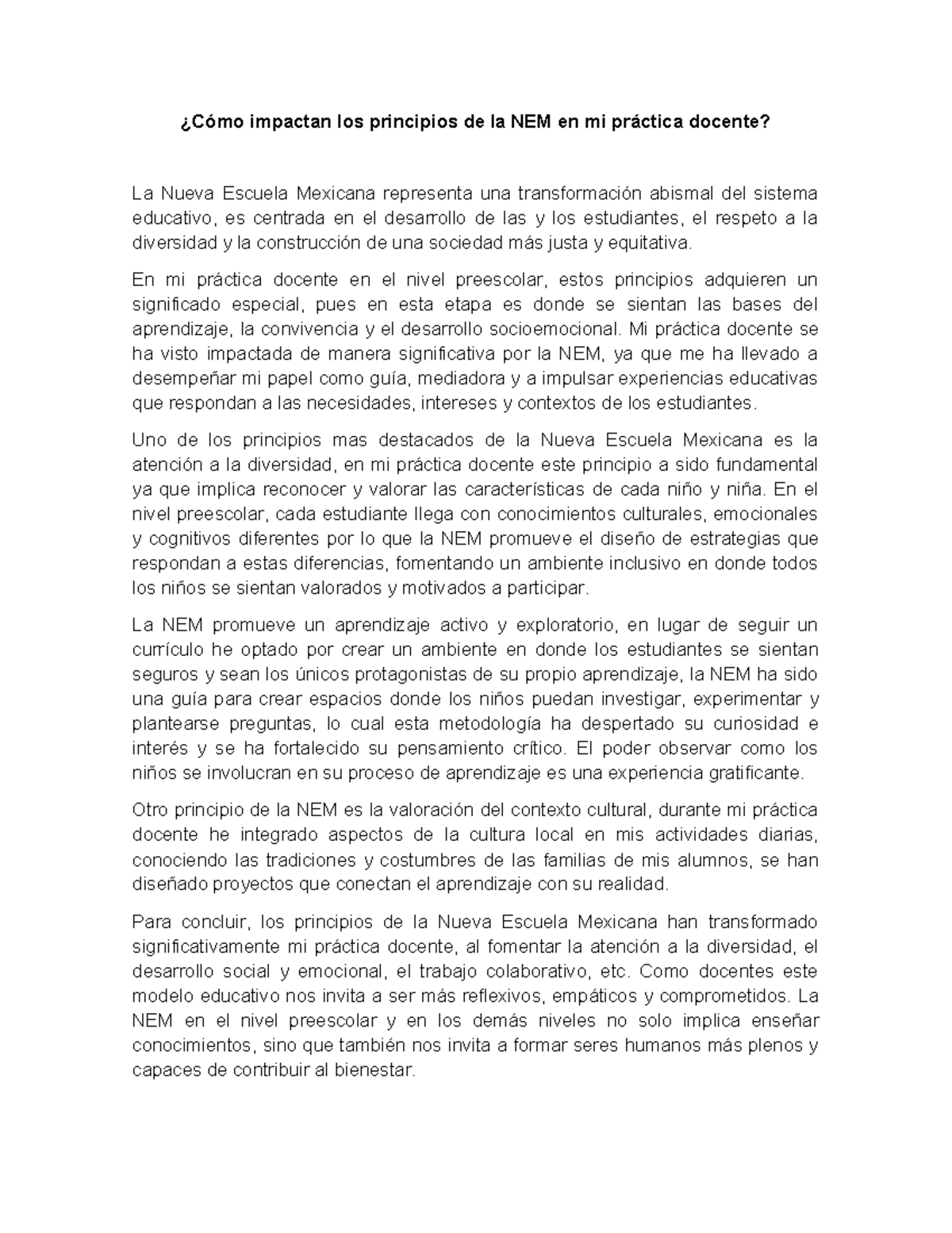 Impacto de la NEM en la Práctica Docente en Preescolar - Studocu