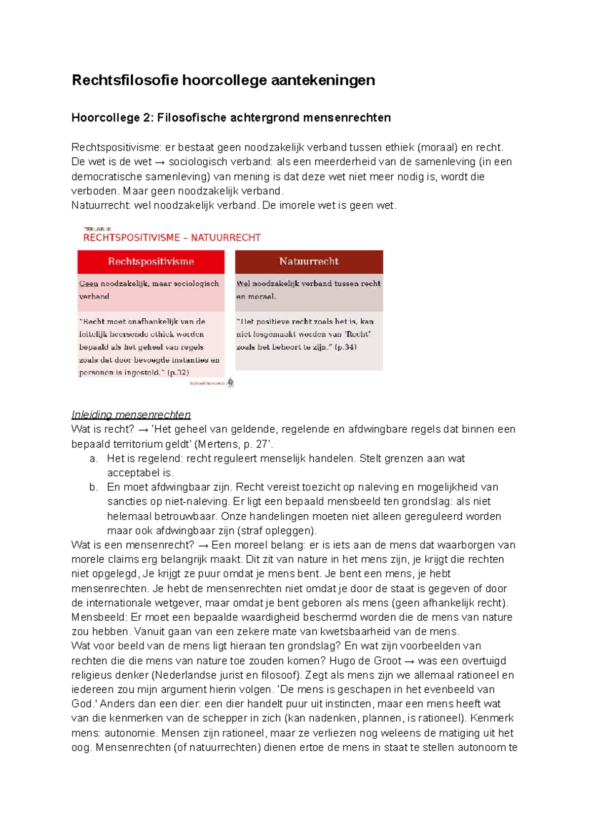 Rechtsfilosofie Hoorcollege Aantekeningen: Mensenrechten en Mensbeeld ...