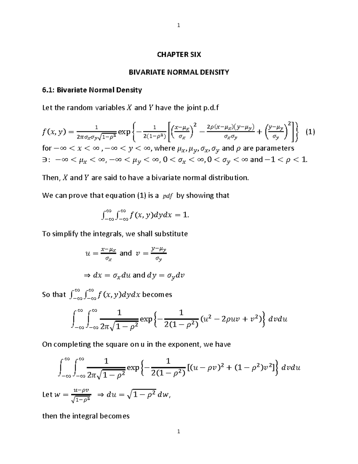 SST205 Chapter 6: Bivariate Normal Density and Its Properties - Studocu