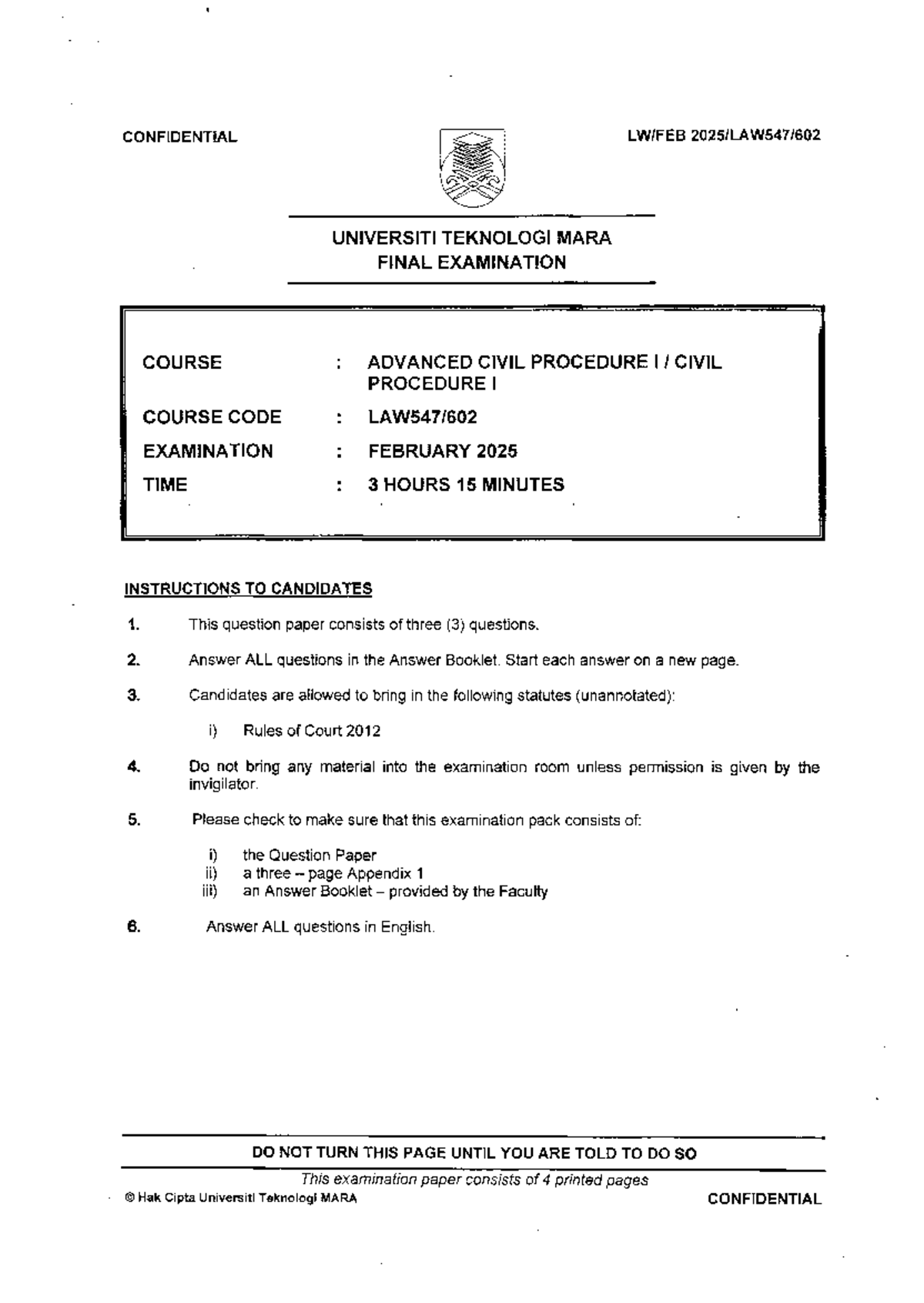 LAW602 Final Exam Questions - Advanced Civil Procedure 1 (Feb 2025 ...