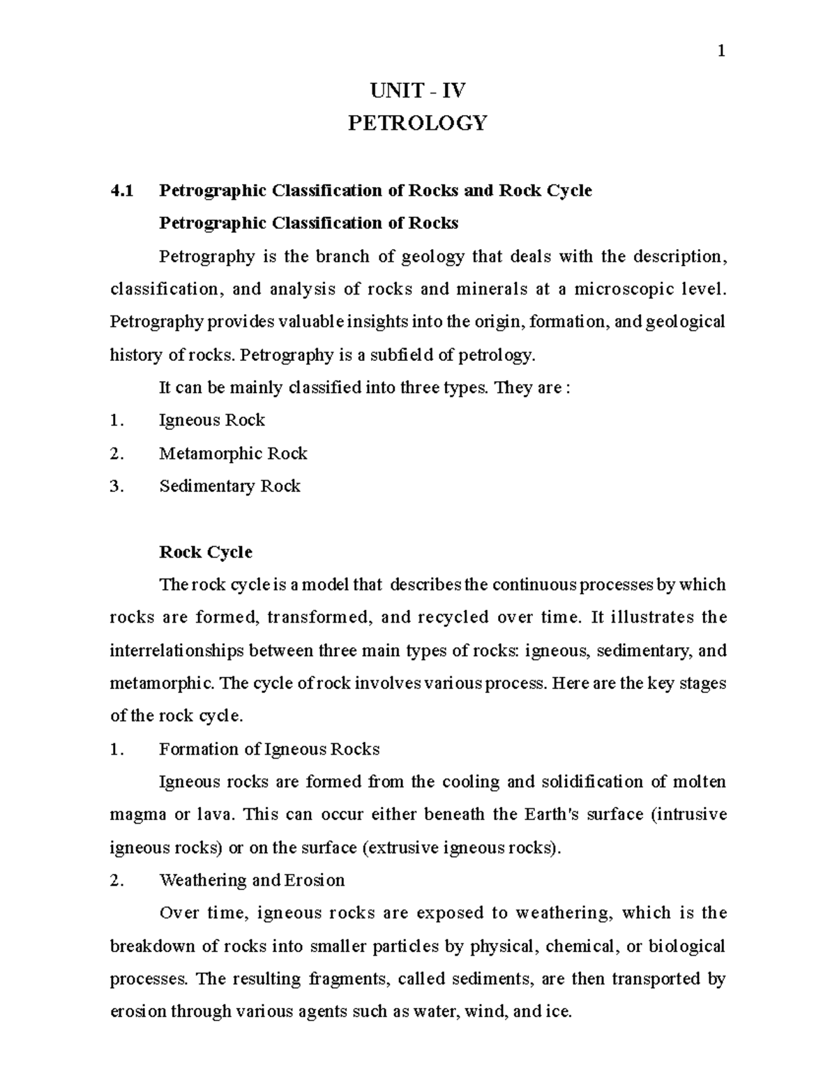 Unit 4 - It covers all the topics of Unit 4 - UNIT - IV PETROLOGY 4 ...