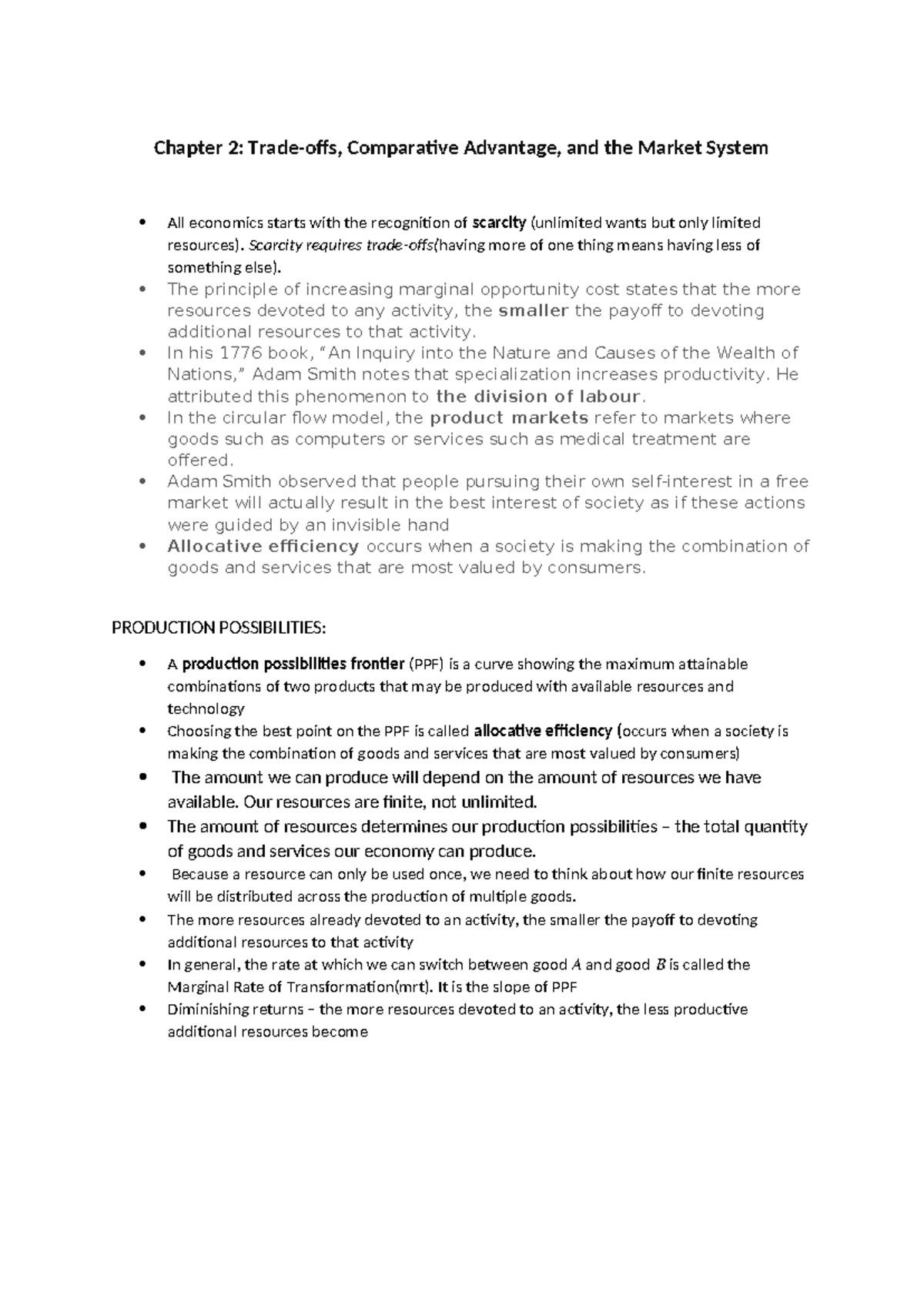 Econ 1B03 Unit 2- Chapter 2 - Chapter 2: Trade-offs, Comparative ...