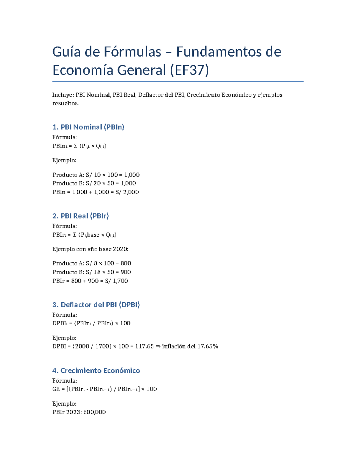 Guía de Fórmulas de PBI y Crecimiento Económico (EF37) - Studocu
