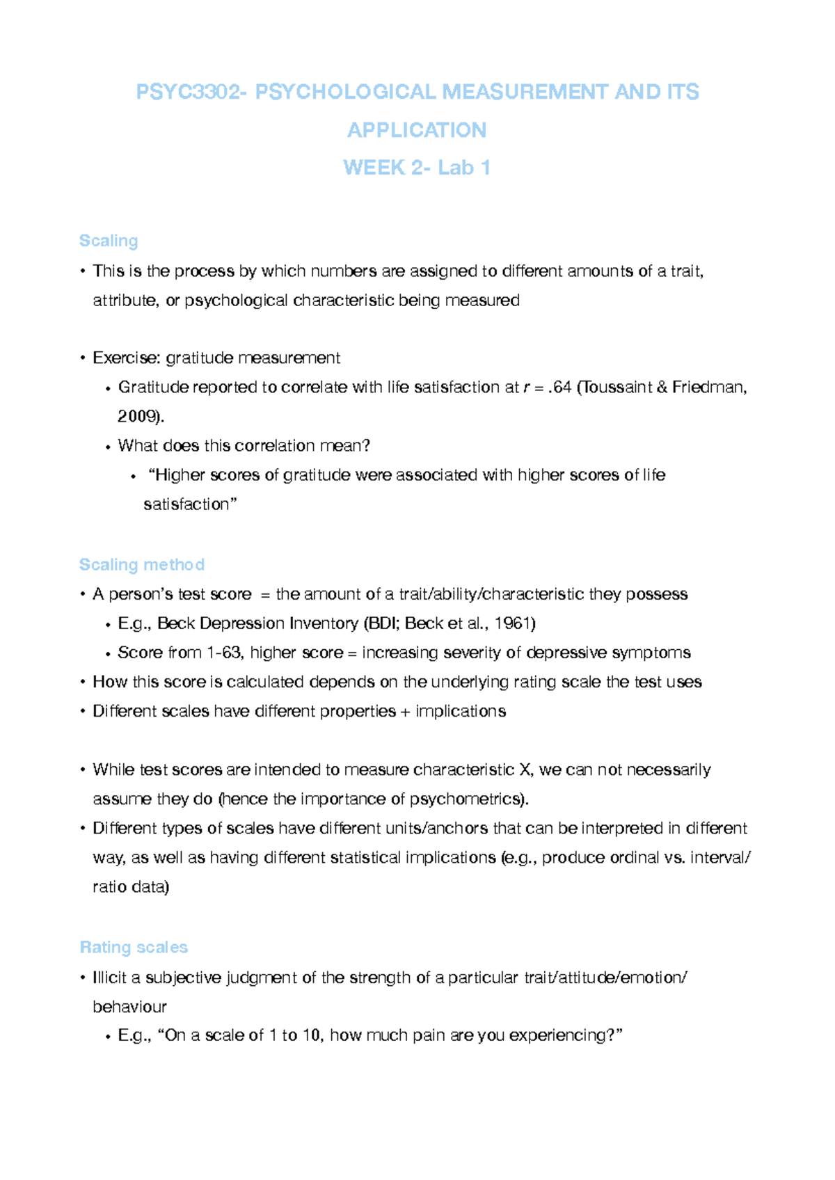 PSYC3302 Lab Notes: Key Concepts in Psychological Measurement - Studocu
