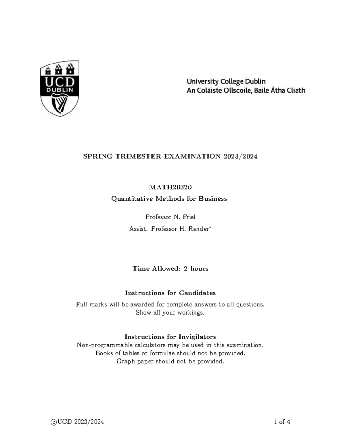 Final Exam Guide for MATH20320: Quantitative Methods 2023 - Studocu