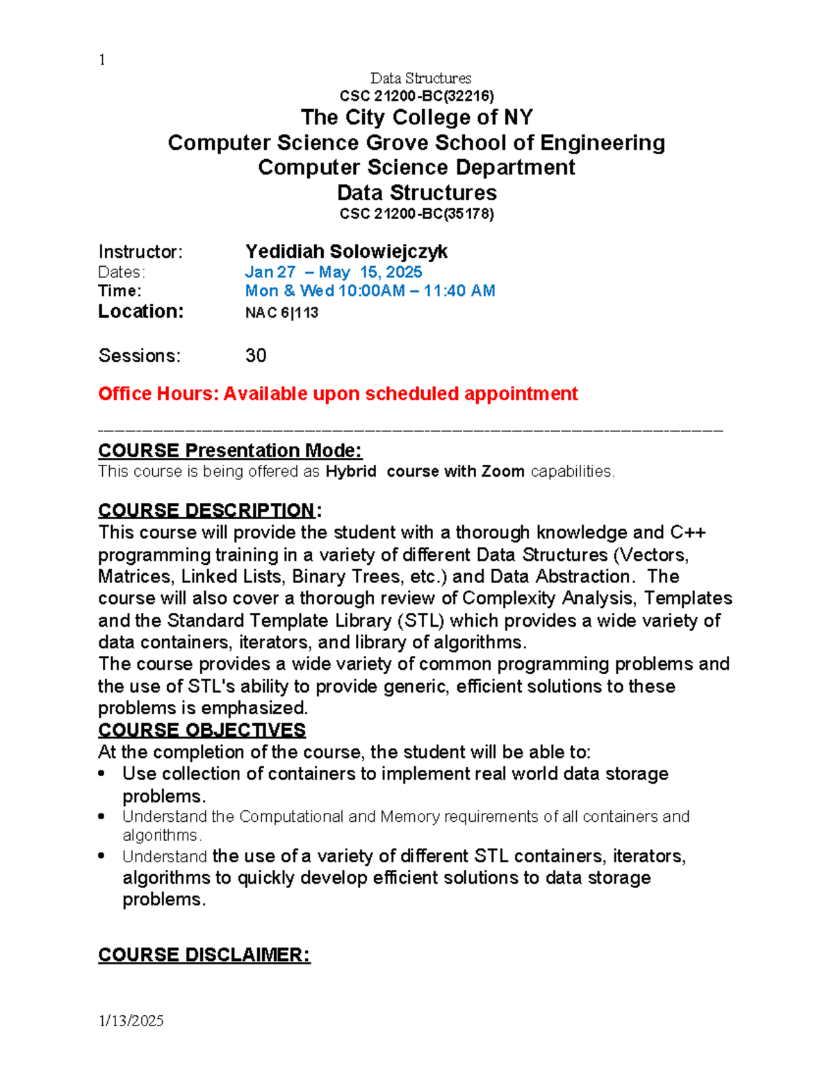 Data Structures Syllabus CSC 21200-BC Spring 2025 35178 - Studocu