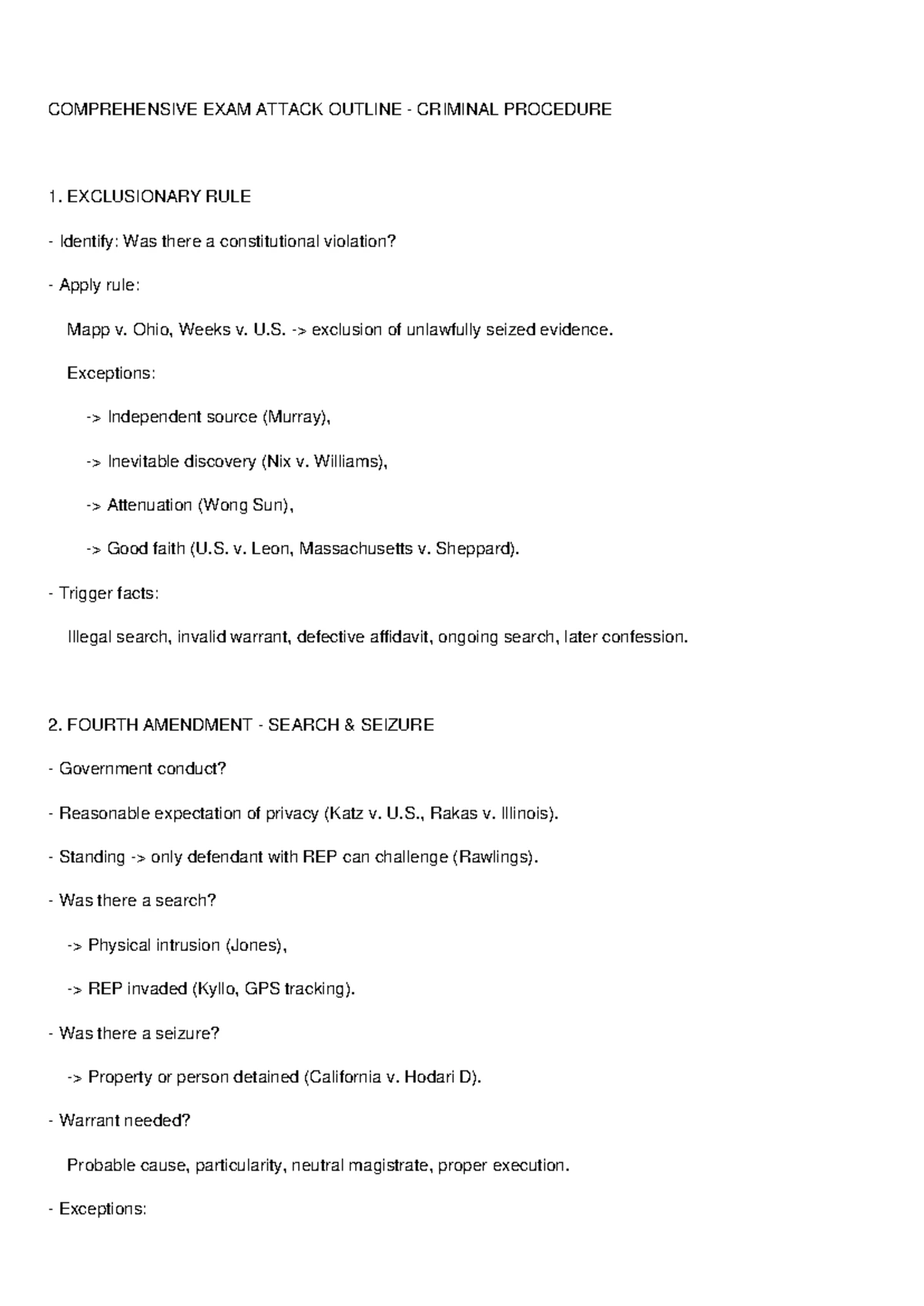 Con Crim Pro Outline: Key Concepts of Search & Seizure - Studocu
