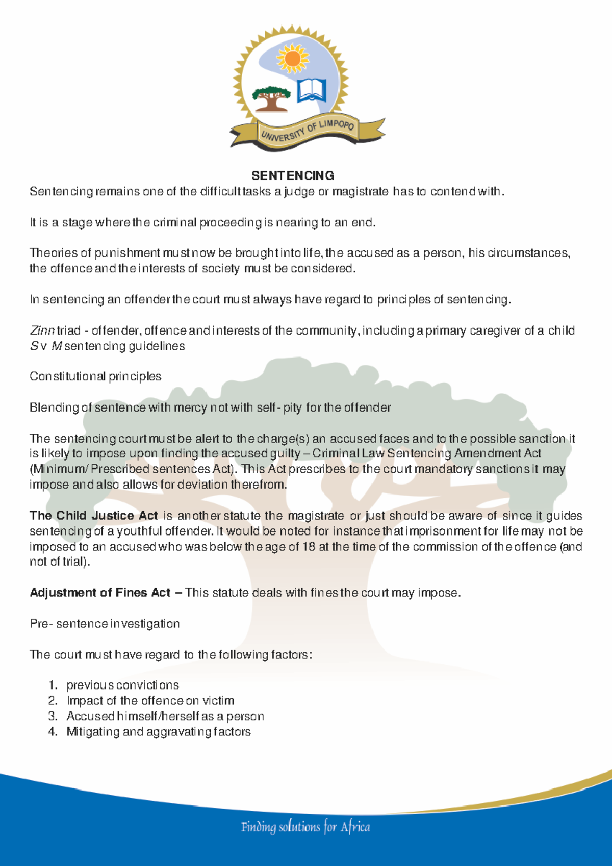 BB Sentencing - Lecture Notes on Principles and Types of Sentences ...