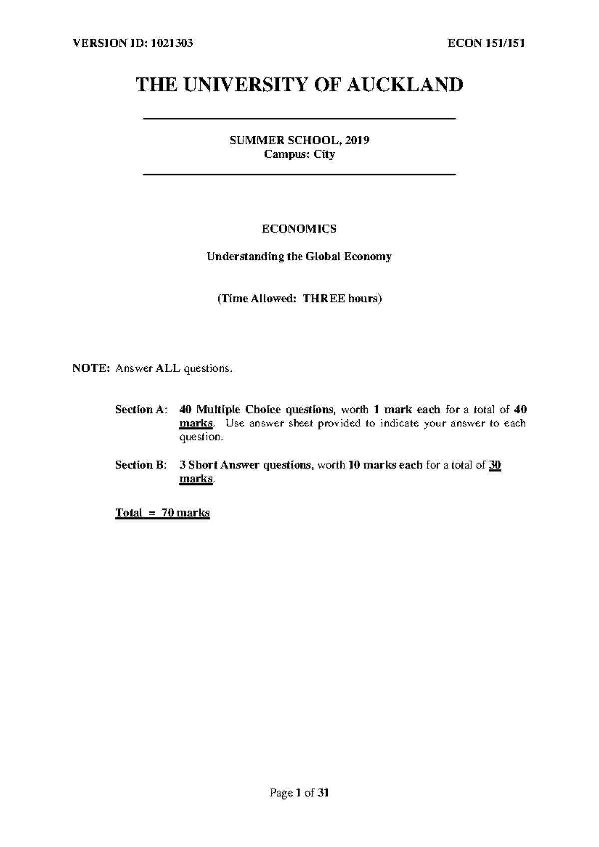 ECON 101 Final Exam Questions - February 2019 - Studocu