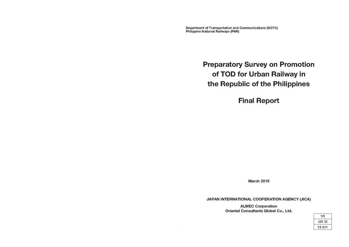 Final Report on TOD Promotion for Urban Railway in the Philippines ...