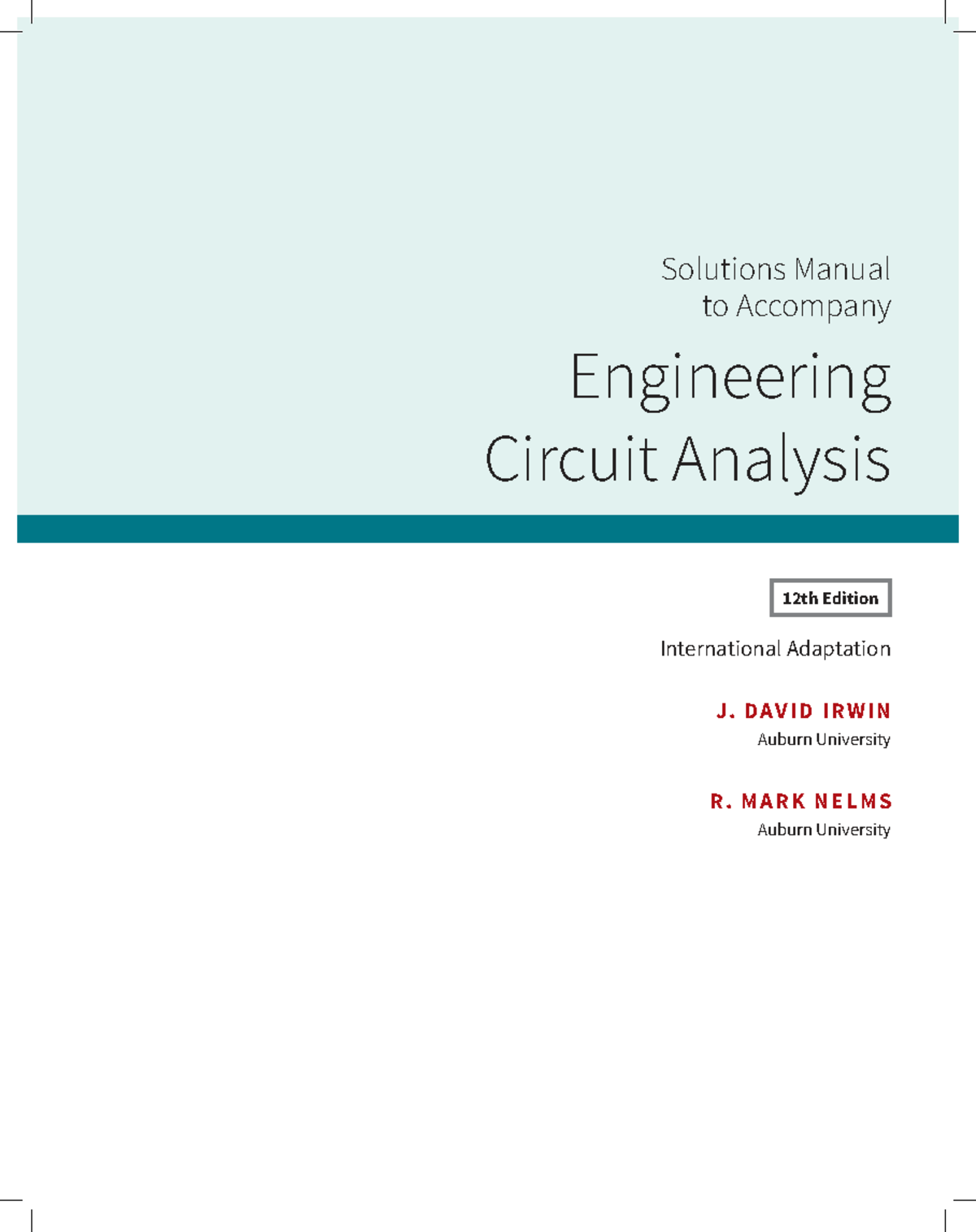 Solutions Manual for Basic Engineering Circuit Analysis (12th Ed ...