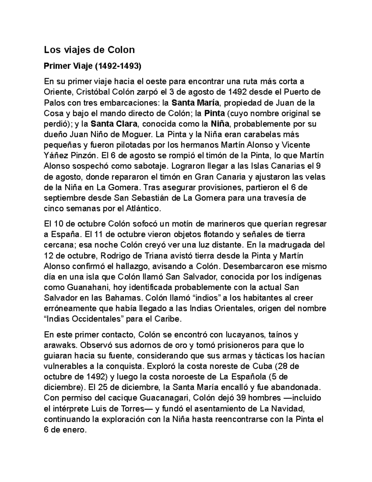 Los viajes de Colón: Primer y Tercer Viaje (Historia) - Studocu