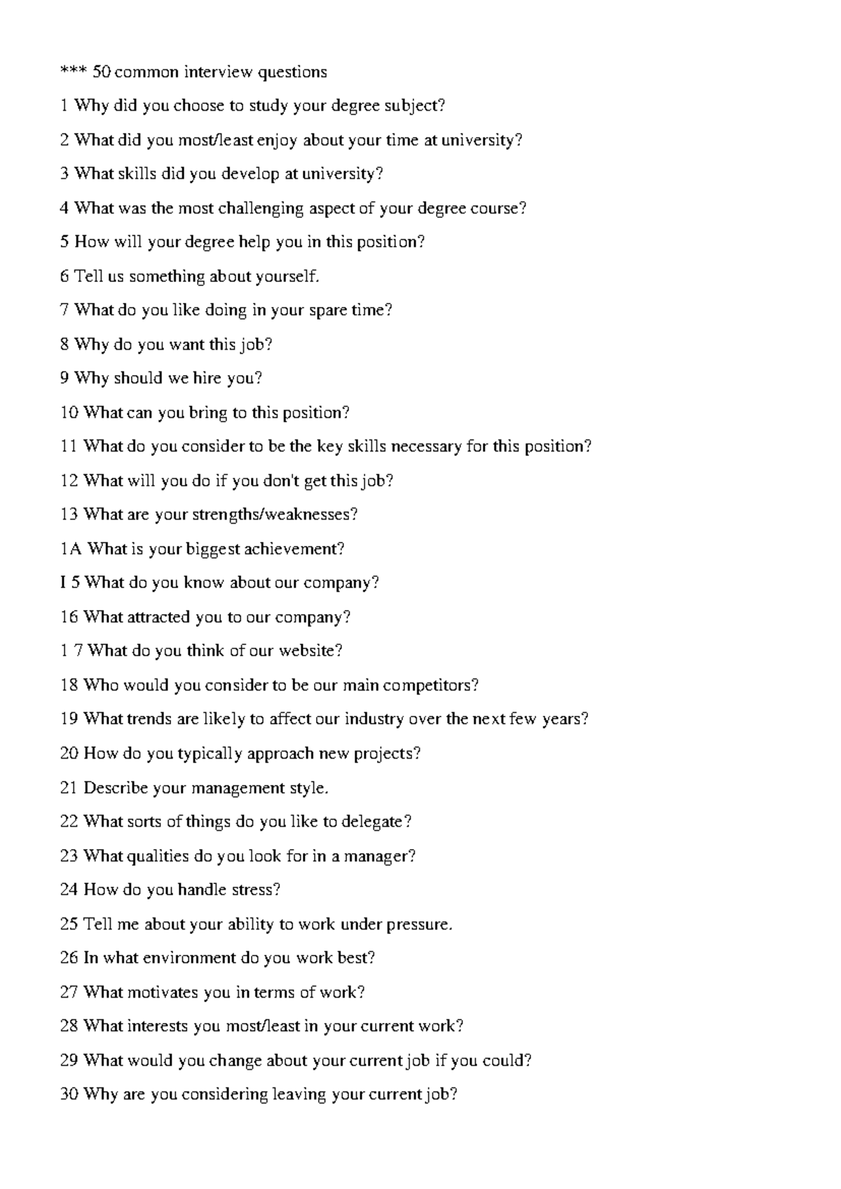 Interview - unlock - *** 50 common interview questions 1 Why did you ...