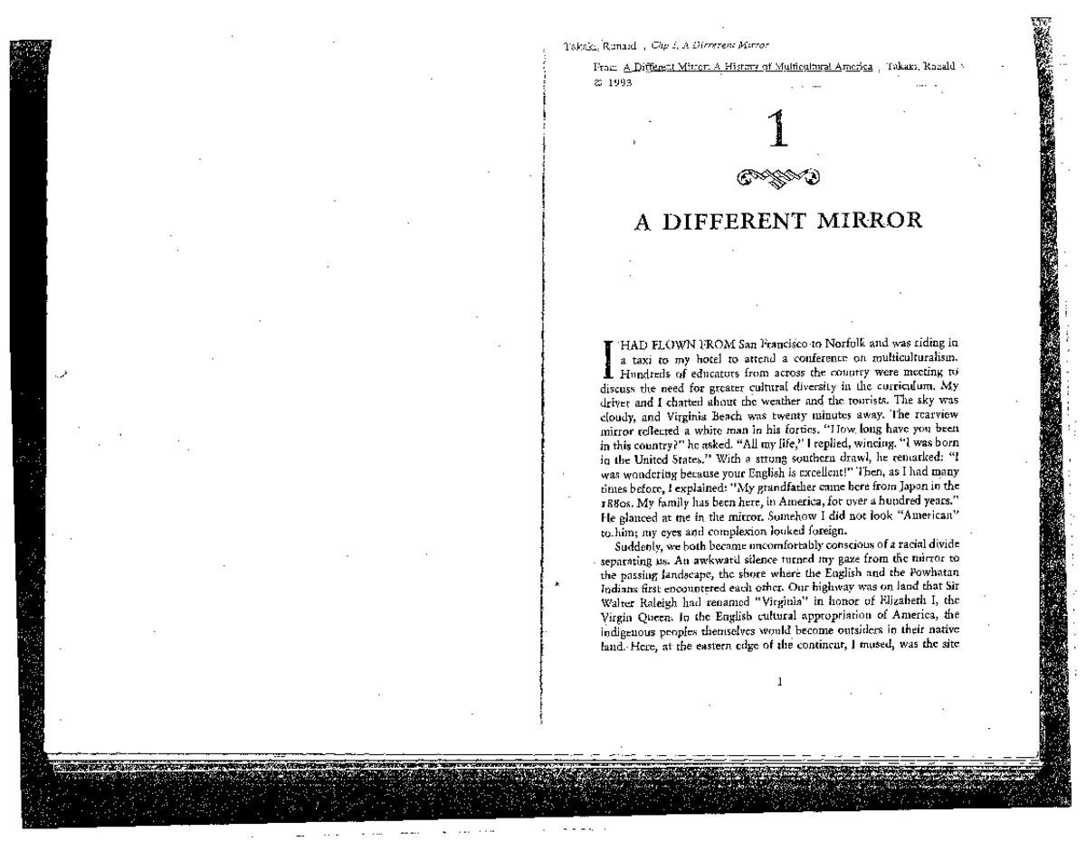 Takaki, Ronald Chp I A Different Mirror History of Multicultural