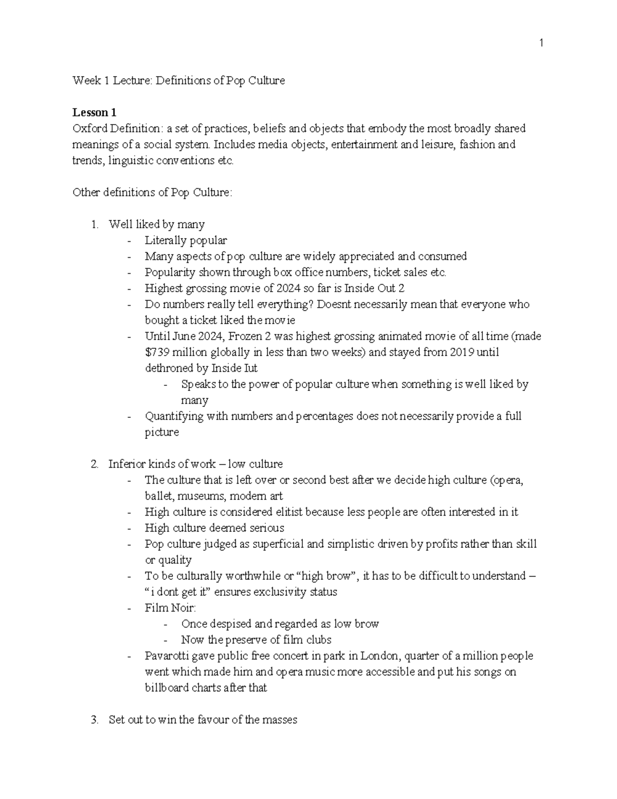 Week 1 Lecture Definitions of Pop Culture - Week 1 Lecture: Definitions ...