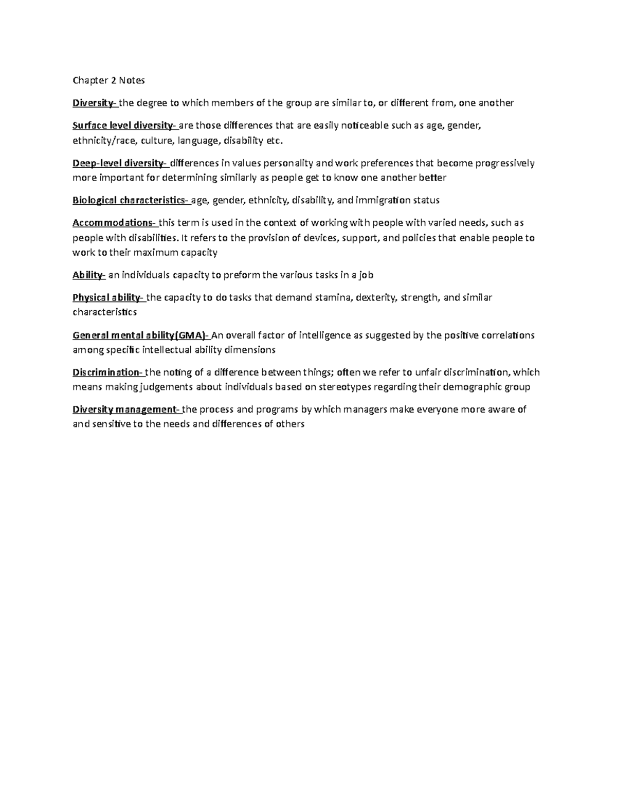 Chapter 2 Notes on Diversity and Inclusion Concepts - Studocu