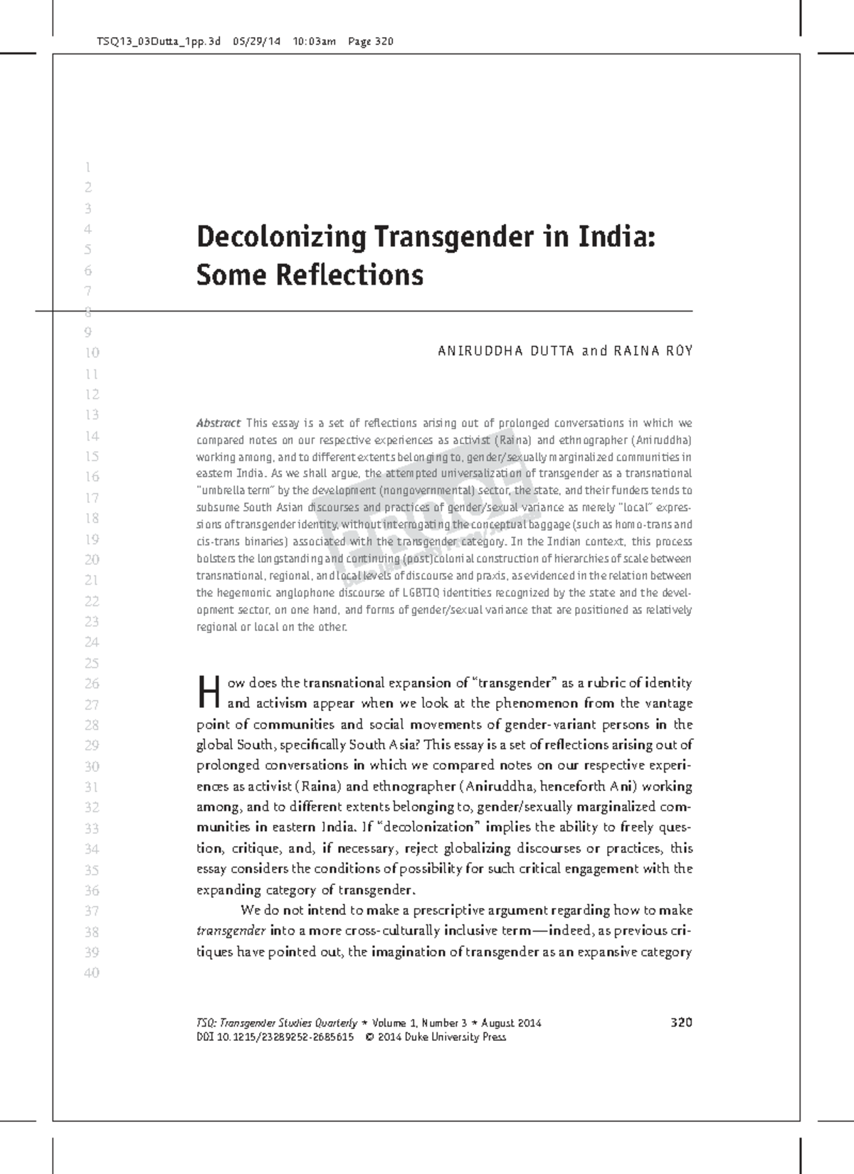 TSQ13: Decolonizing Transgender Identities in India - Reflections and ...