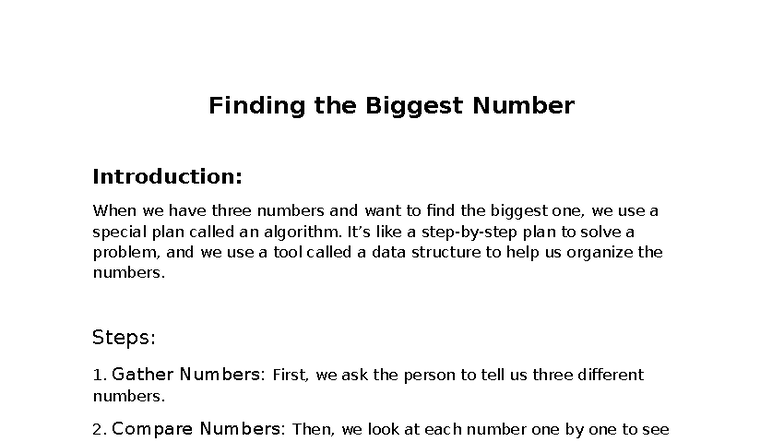 Finding the Biggest Number Algorithm: Steps to Compare 3 Values - Studocu
