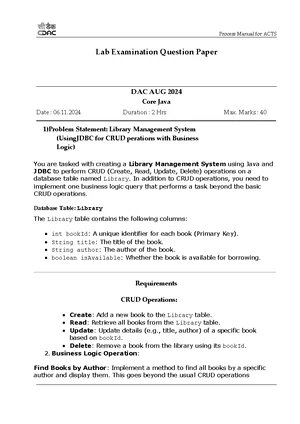 Core Java DBDA AUG2024 Lab Exam: Library Management Systems in JDBC ...
