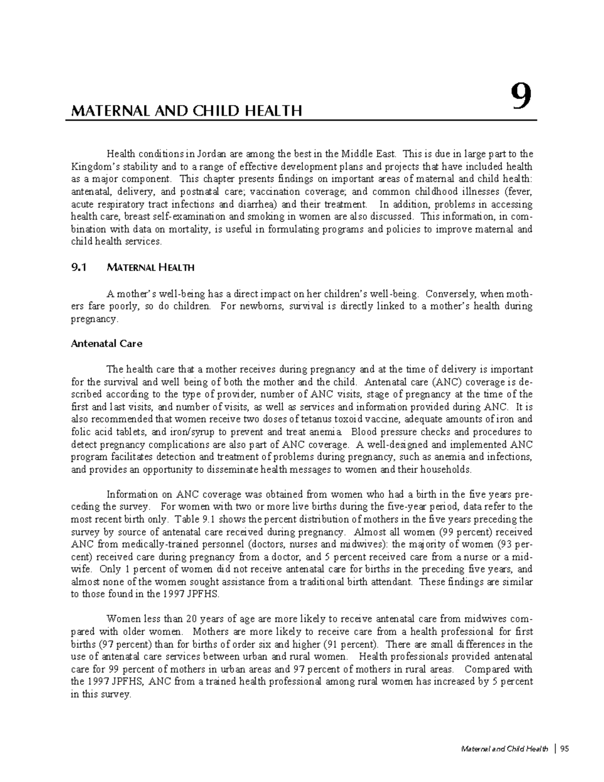 MCH 9: Maternal and Child Health Lecture Notes on Jordan's Health ...