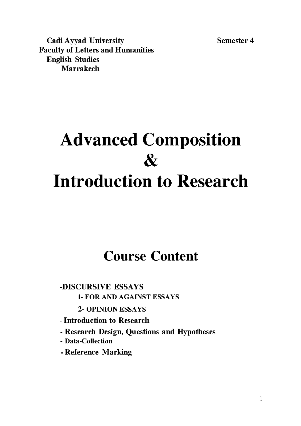 Advanced composition research booklet - Cadi Ayyad University Semester ...