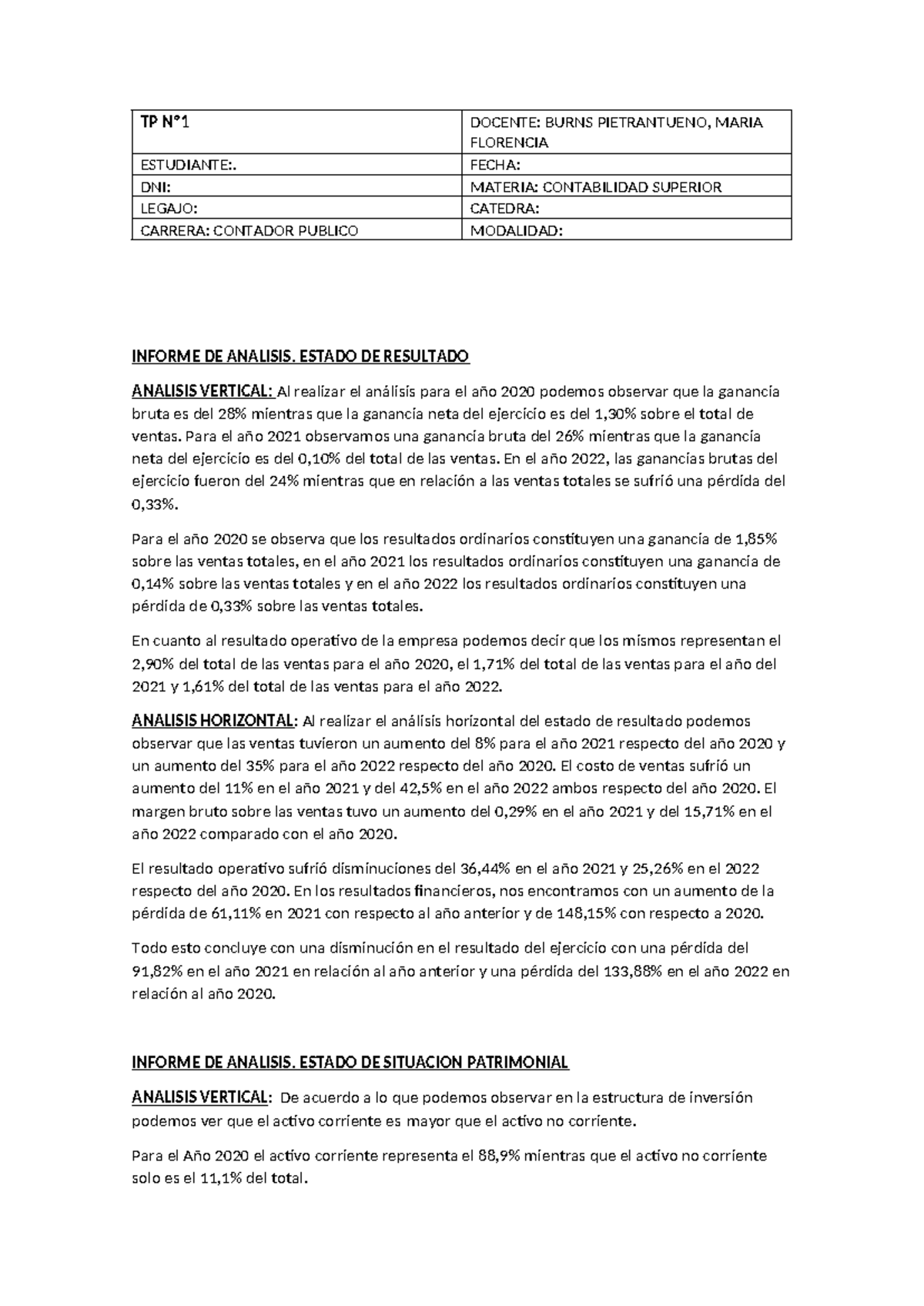 TP Nº1: Informe de Análisis de Estado de Resultados y Situación ...