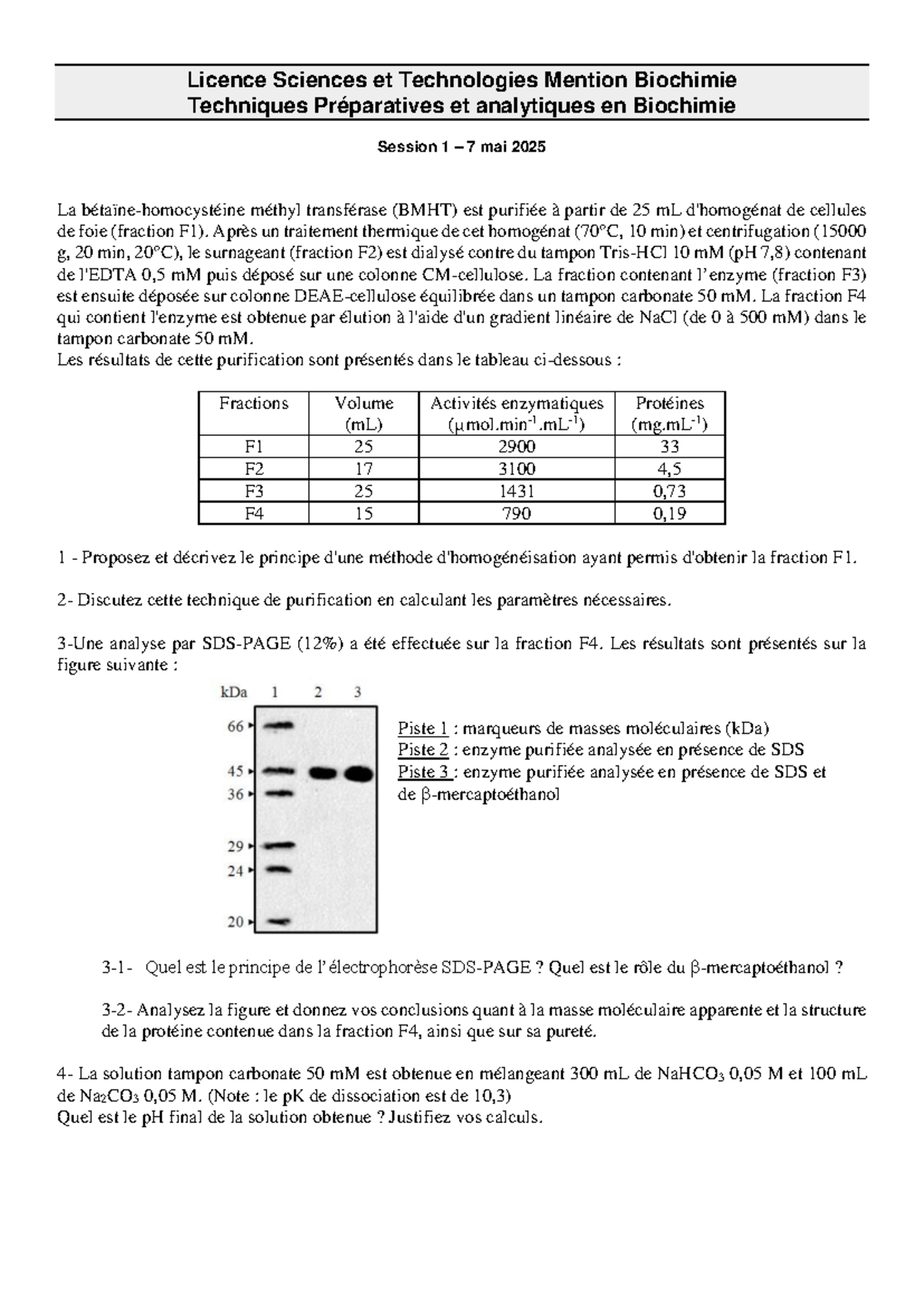 TPAB PR2025 S1 - Méthodes de Purification de la BMHT en Biochimie - Studocu