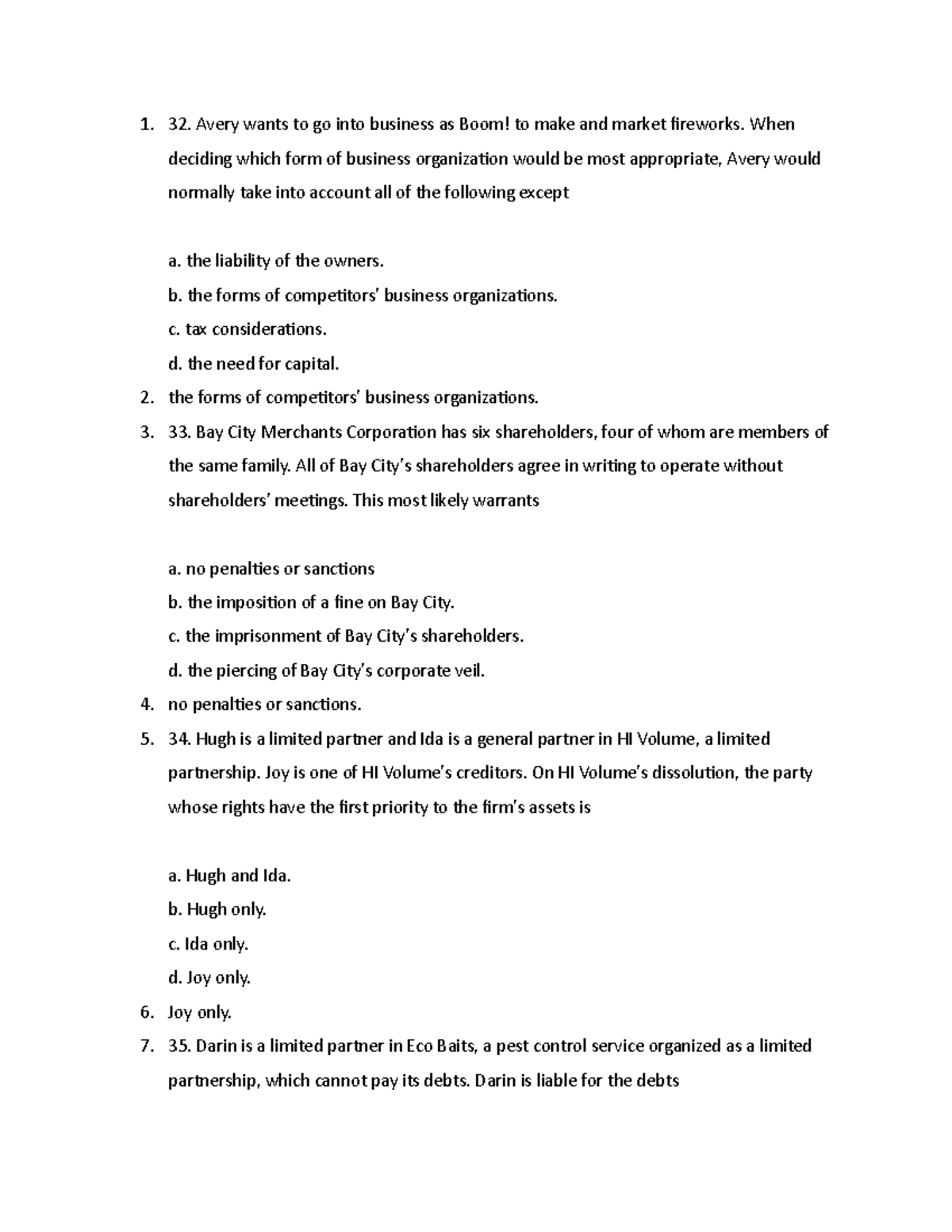 Bus101 12 - Week 12 Checkpoint Quiz on Business Organizations - Studocu