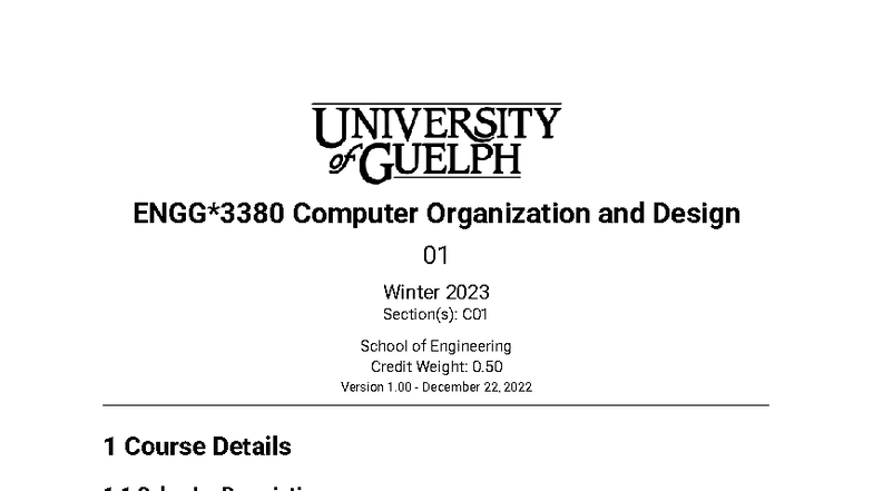 CENG 3380 Computer Organization & Design Course Outline W23 - Studocu
