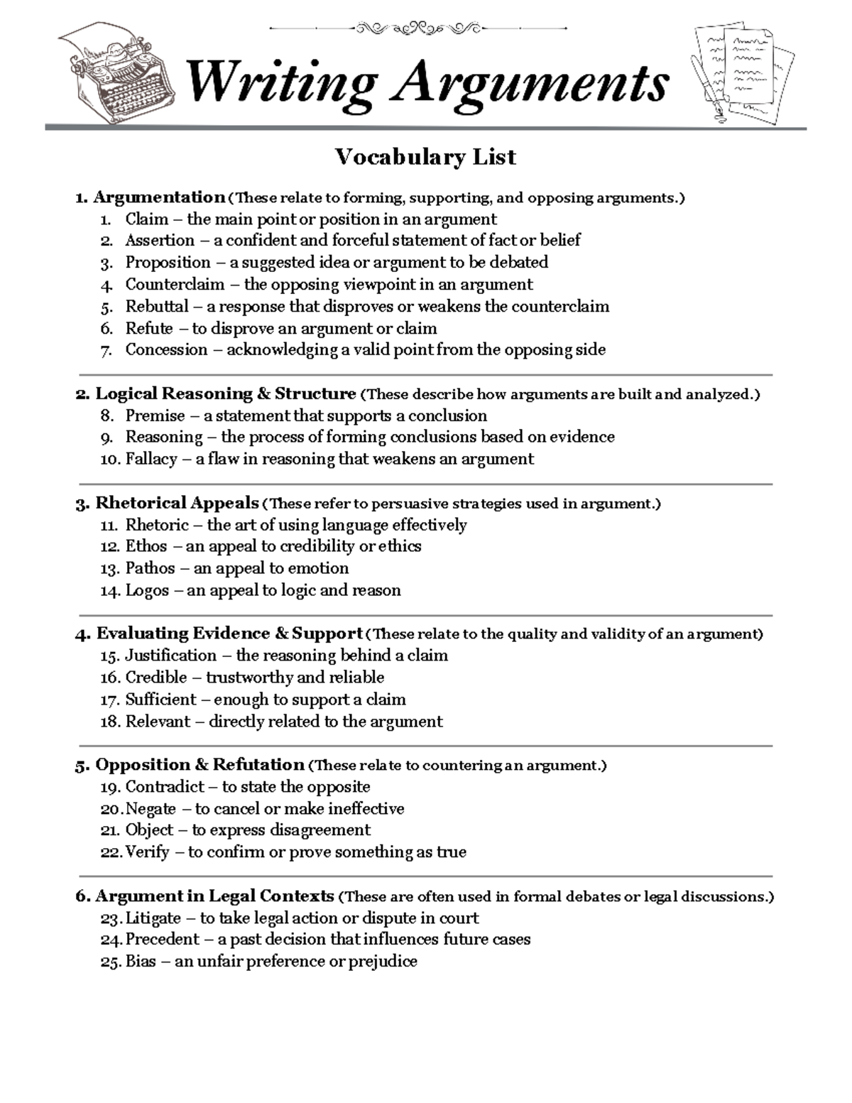 Argument Vocabulary List - Q4 Outsiders & Outcasts English II ...