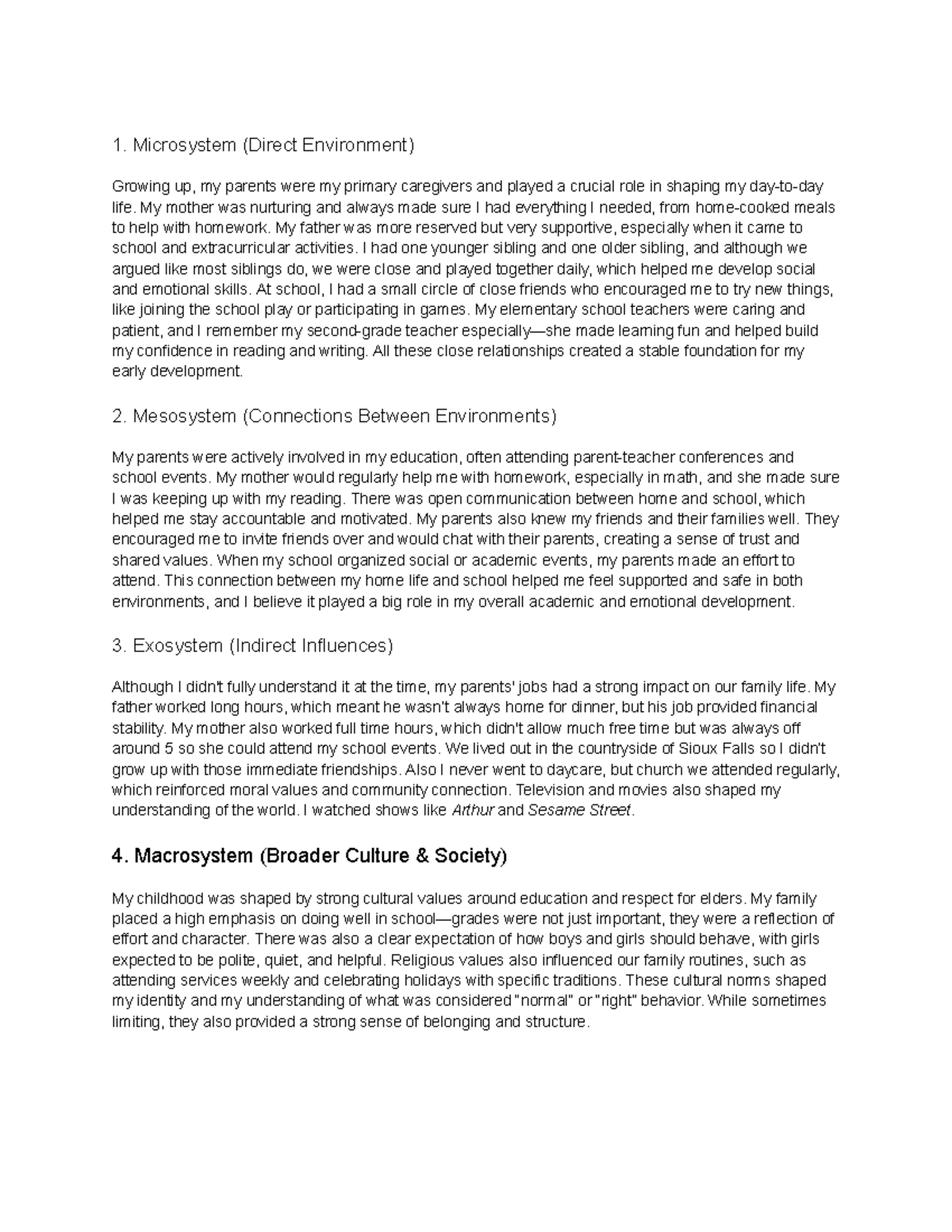 Childhood Reflection: A Developmental Perspective on Microsystems and ...