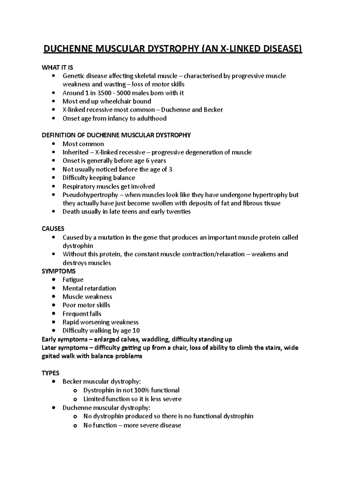 Duchenne Muscular Dystrophy Overview (Pt1) - Lecture 6 Notes - Studocu