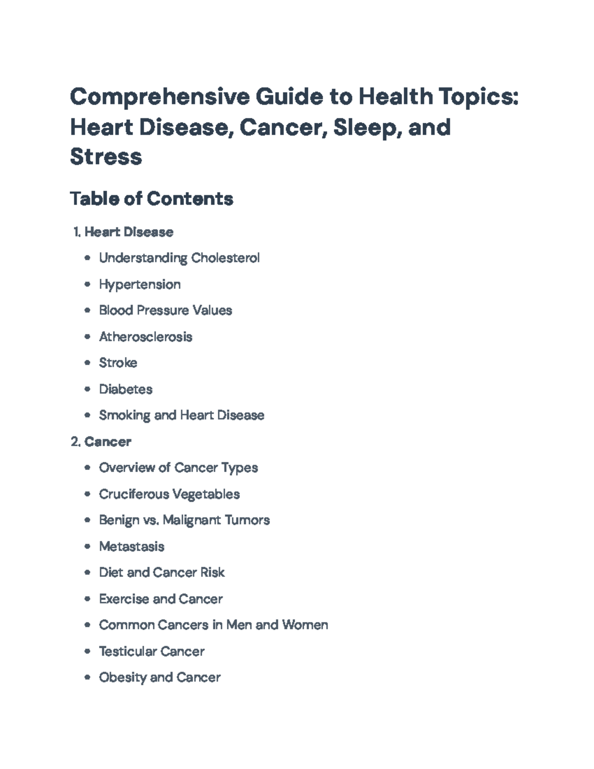 Comprehensive Health Guide: Heart Disease, Cancer, Sleep & Stress ...