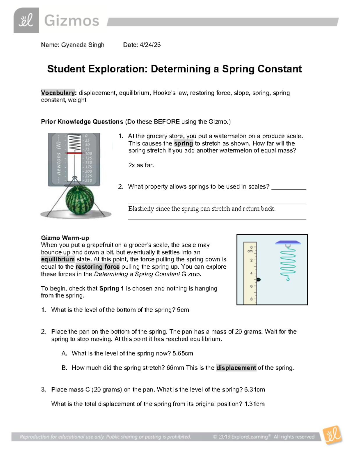 Determining Spring Constant SE: Student Exploration Guide - Studocu