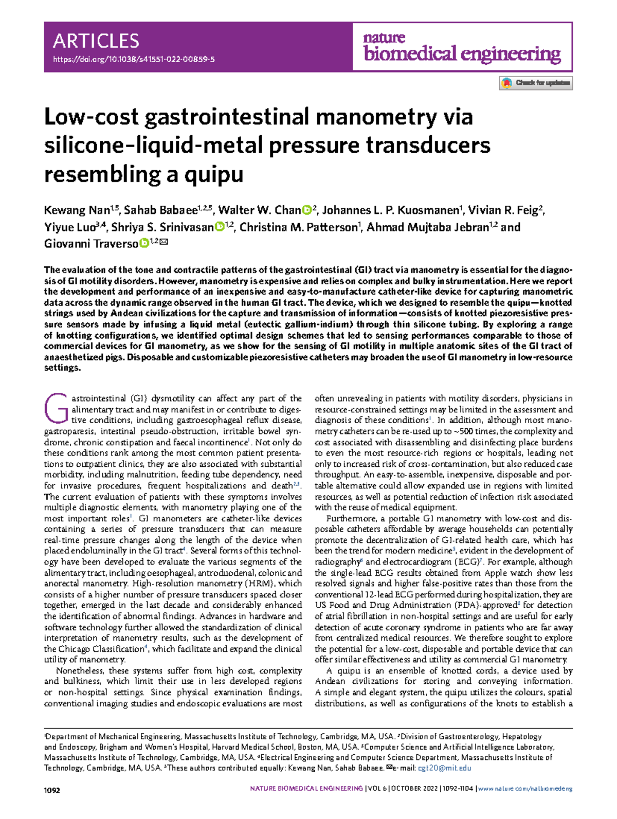 Development of QUILT: A Novel Metal Pressure Sensor for GI Manometry ...