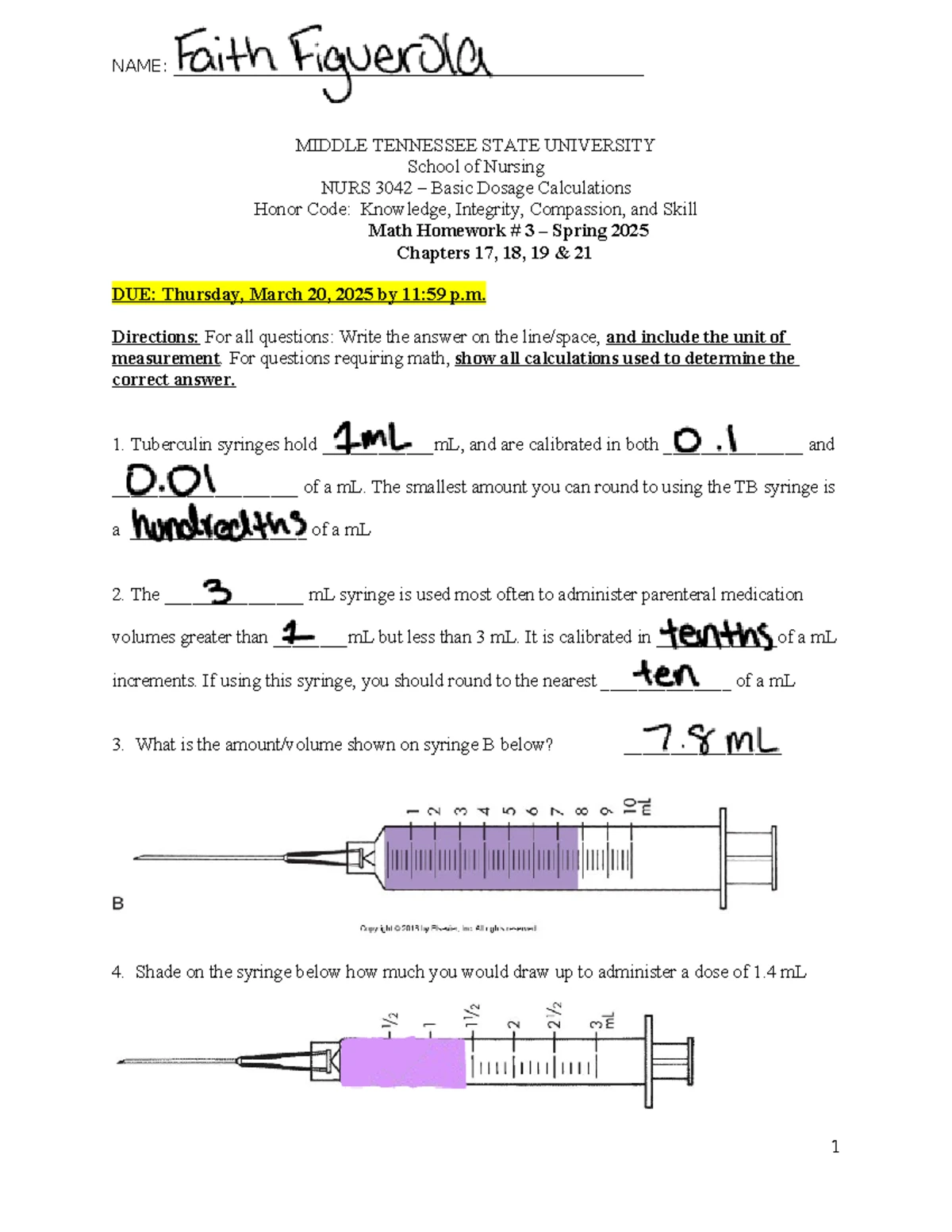 NURS 3042 Math Homework #2: Basic Dosage Calculations Spring 2025 - Studocu