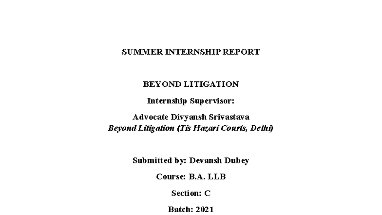 B.A. LLB Summer Internship Report: Beyond Litigation Insights - Studocu