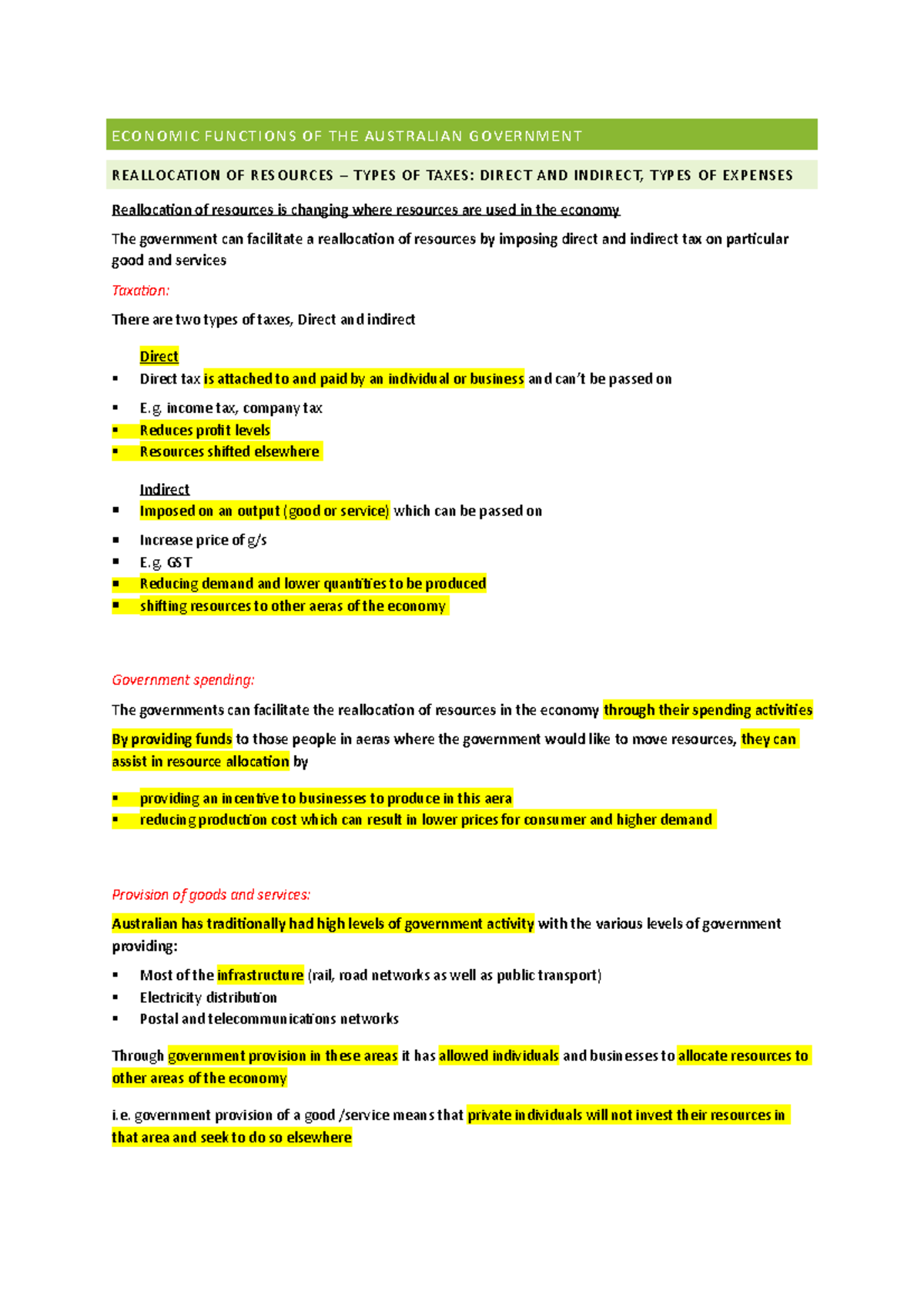 Economic functions of the Australian Government - ECONOMIC FUNCTIONS OF ...