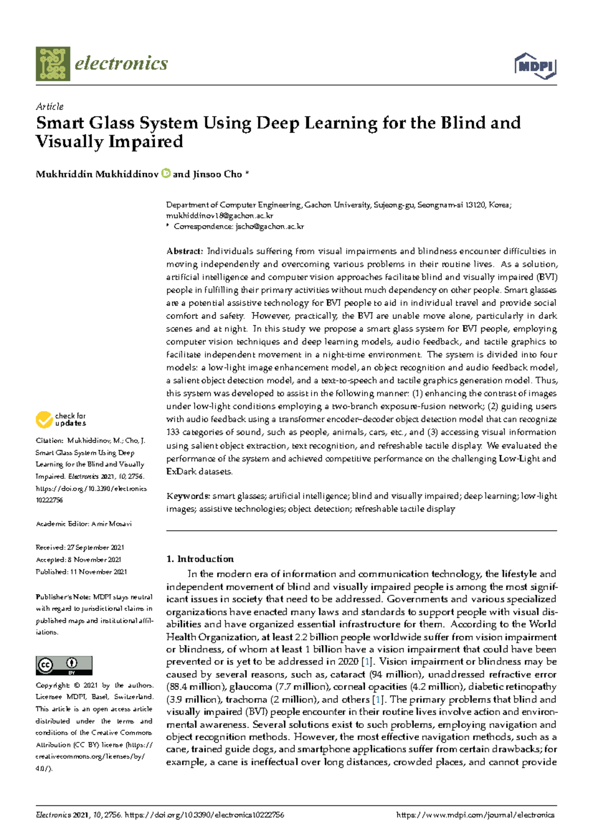 Smart Glass System Using Deep Learning for the Bli - electronics ...