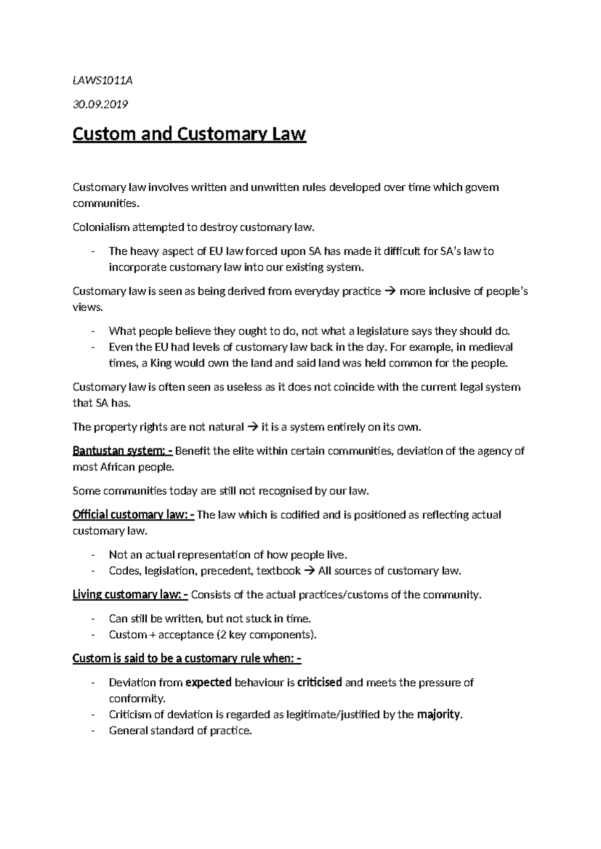 Custom and Customary Law Overview for LAWS1011A: Key Concepts & Issues ...