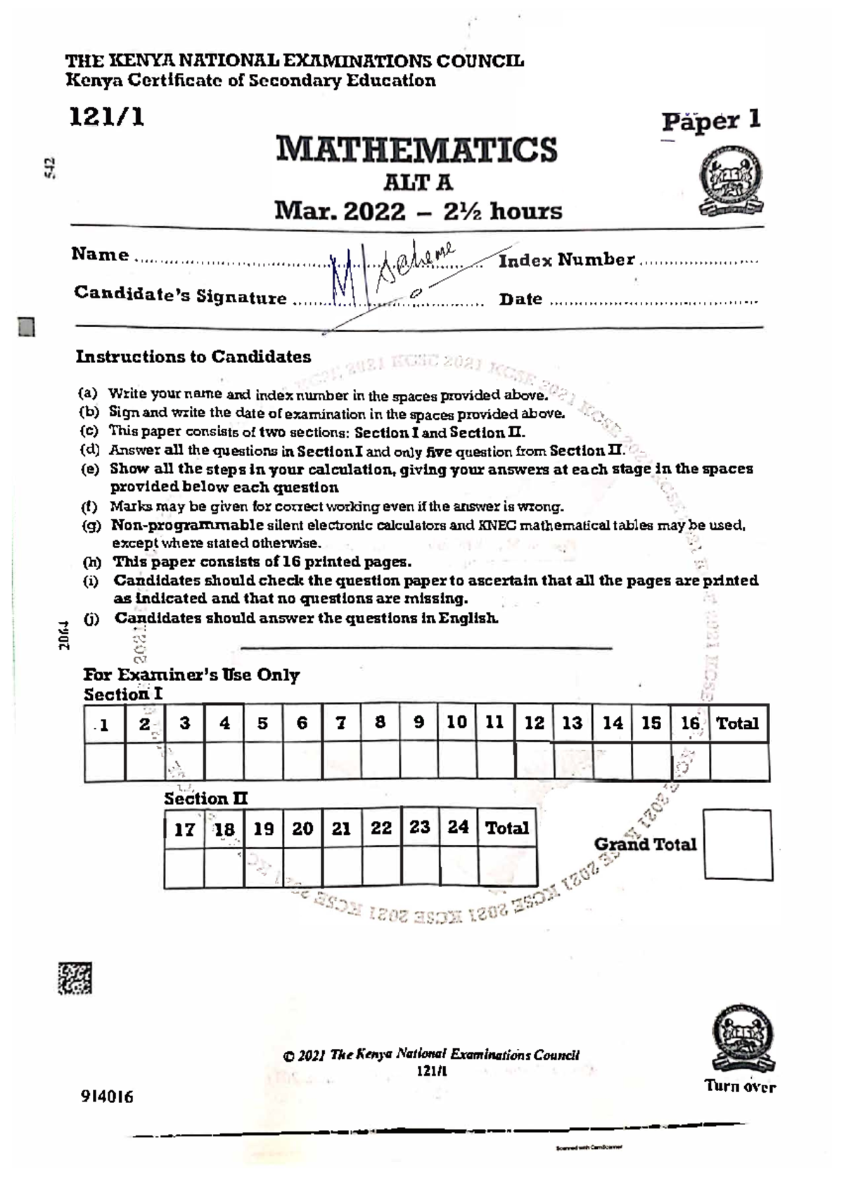 mathematics paper 1 assignment with solutions - THE I䌀䔀一夀A NATIONAL 케 ...