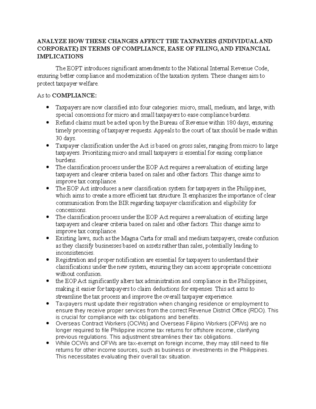 EOPT: Impact of Tax Amendments on Compliance & Filing Ease - Studocu