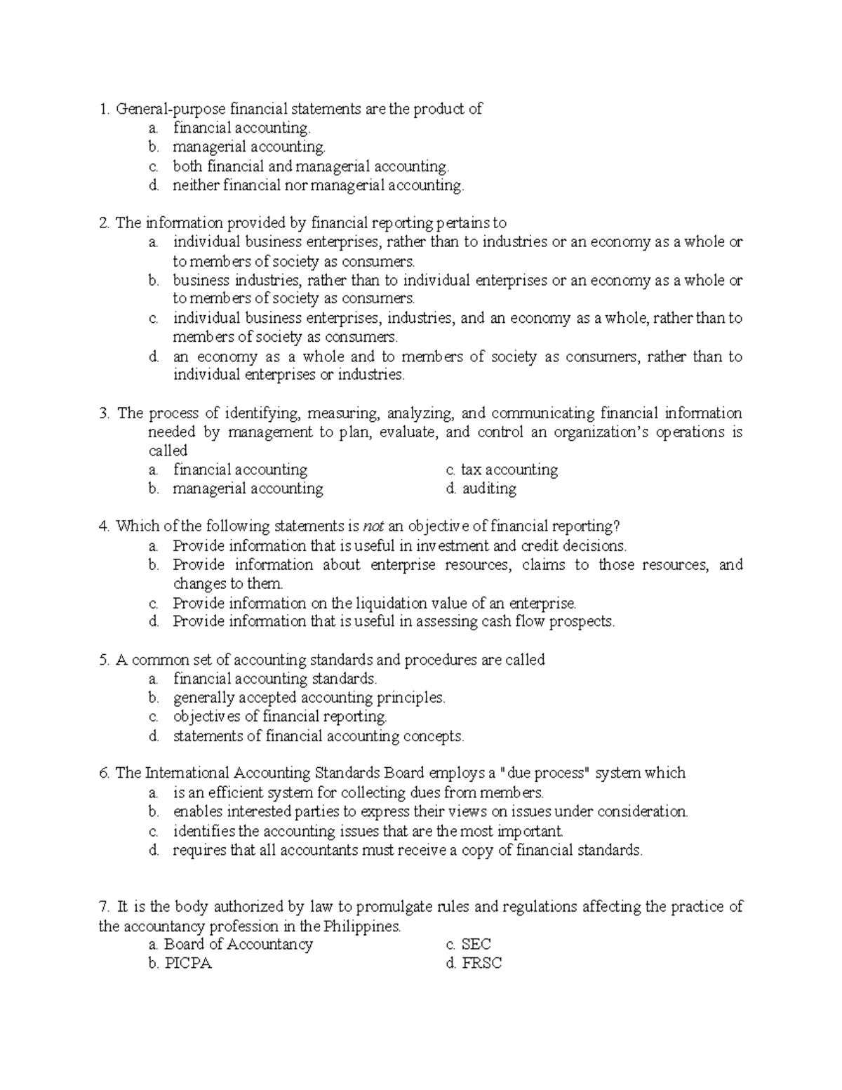 Basic Accounting Review Questions - General-purpose financial 