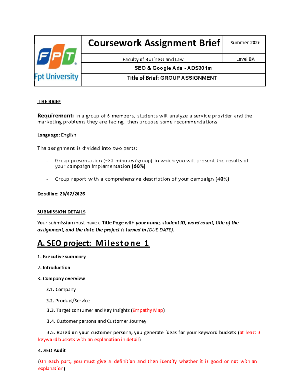 2026 - ADS301m - Group Assignment Brief: SEO & Google Ads Analysis ...