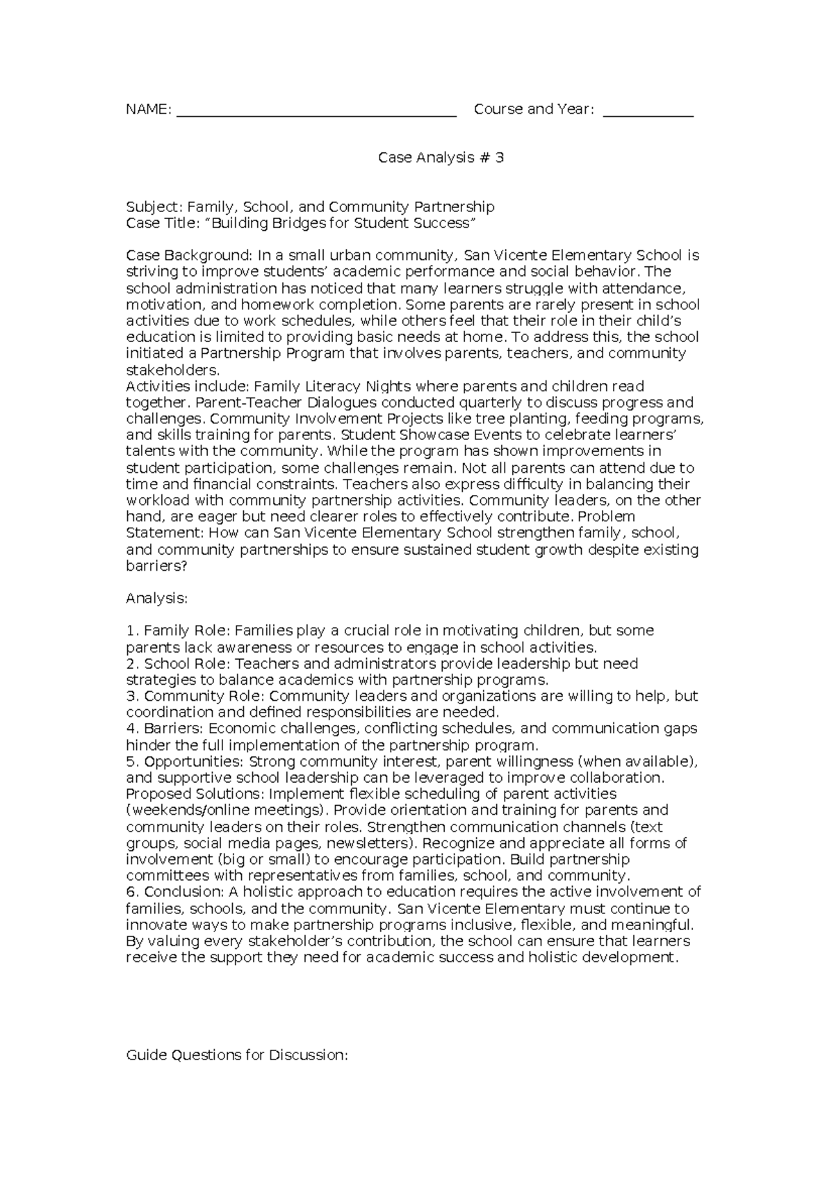 EDU 301: Case Analysis 3 - Strengthening Family-School-Community ...