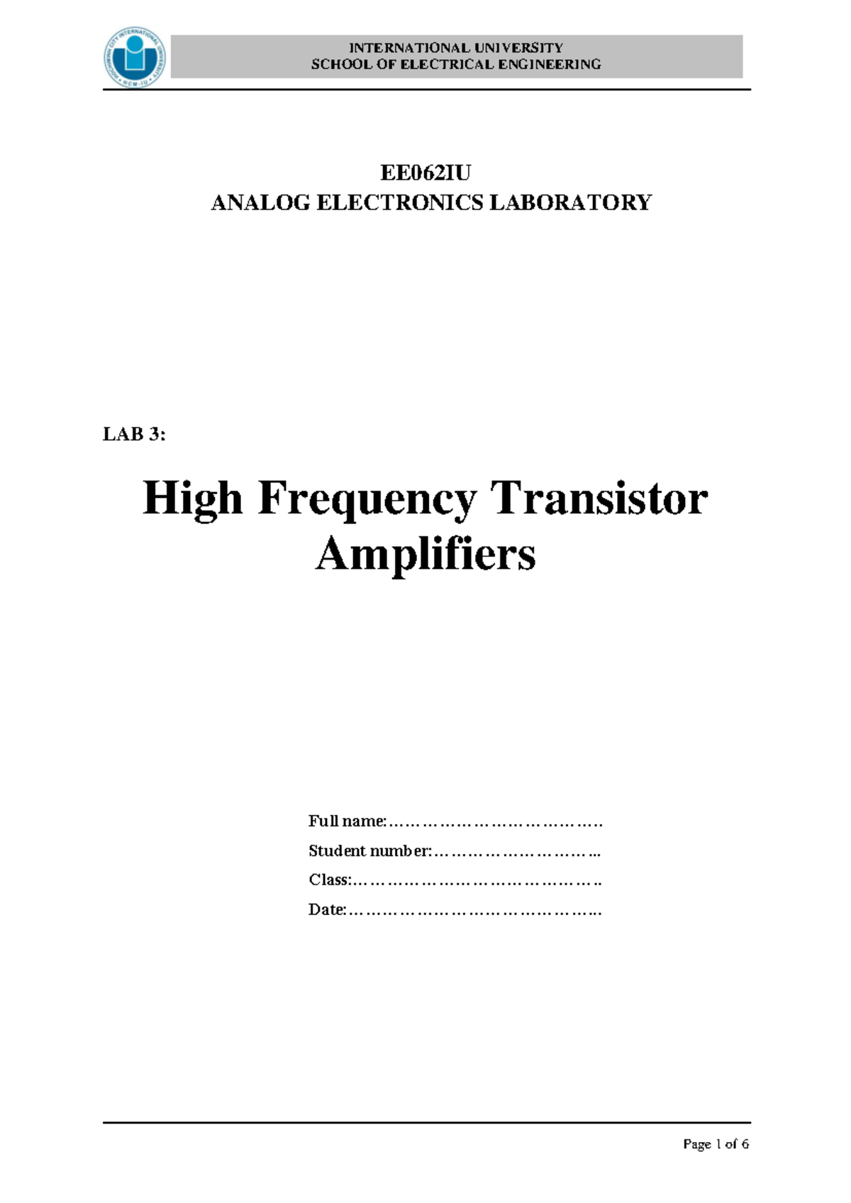 EE062IU Analog Electronics Lab 3: High Frequency Transistor Amplifiers ...