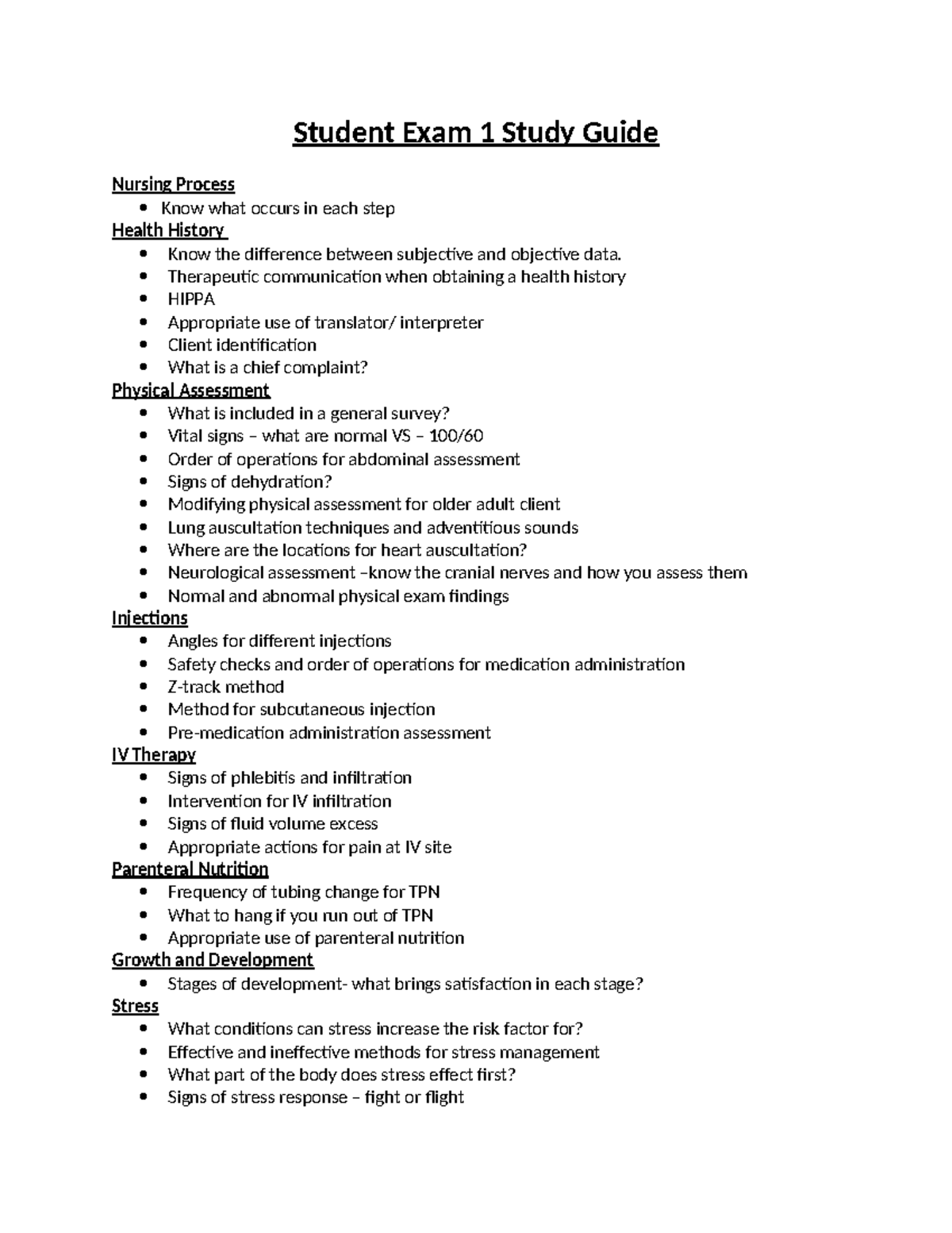 NUR 101 Exam 1 Study Guide: Key Topics in Nursing Process - Studocu