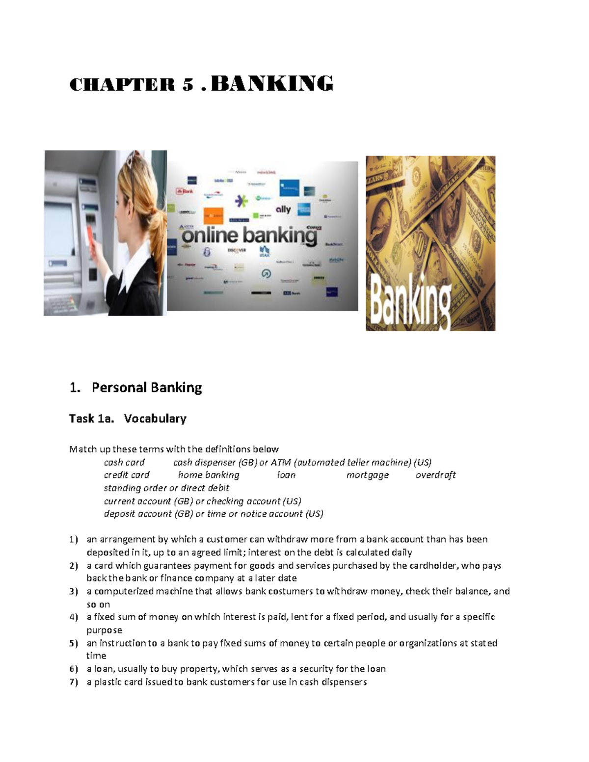 Chapter 5 - Banking Overview: Lecture Notes and Key Vocabulary - Studocu