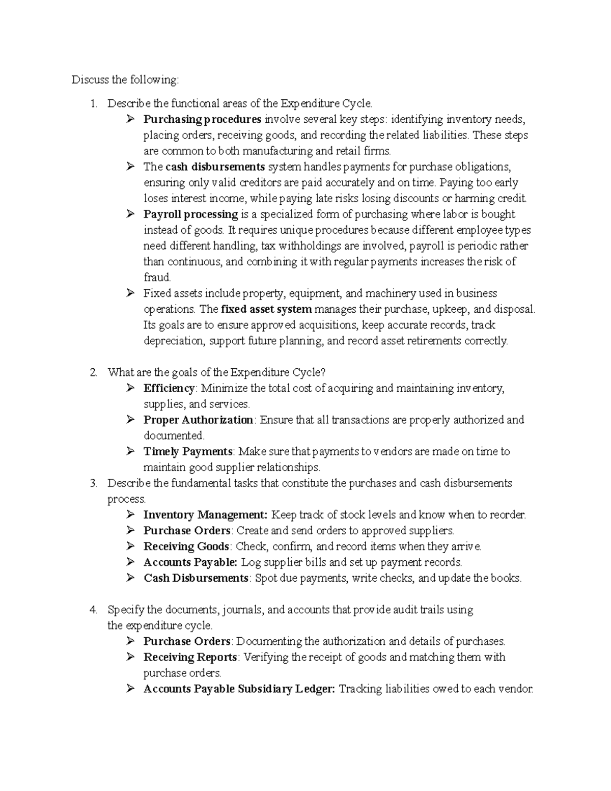 Expenditure Cycle Overview: Key Areas, Goals & Processes (ACT BDI 101 ...