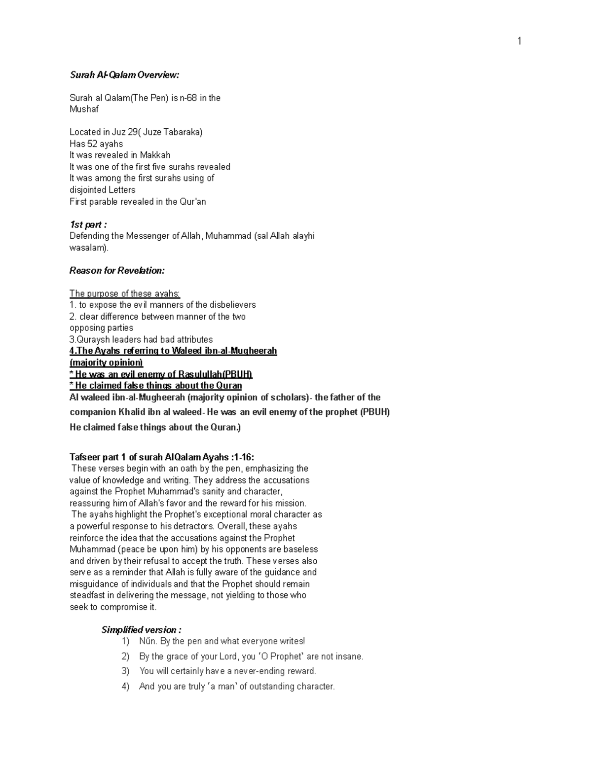 Surah Al-Qalam Overview - Google Docs - 1 Surah Al-Qalam Overview ...